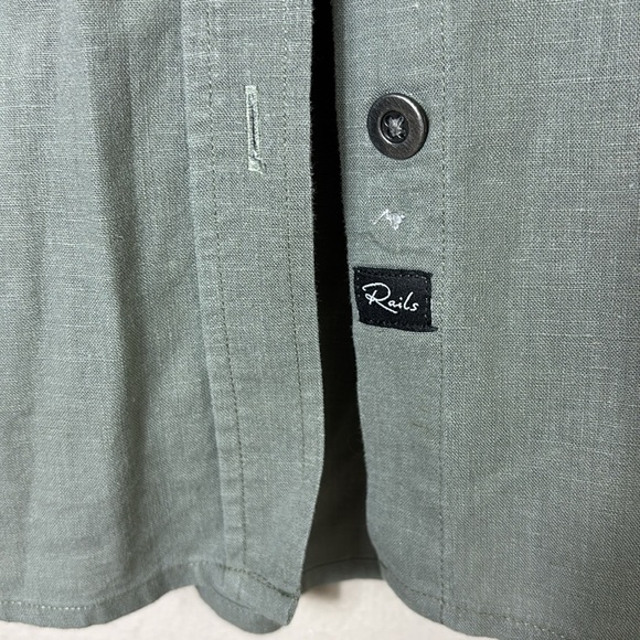 Rails Kona Button Down Shirt Linen Blend Embroidered Olive Green Shirt Sz XS - Picture 9 of 14